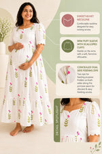 Rose Bloom floral nursing maxi dress for new moms