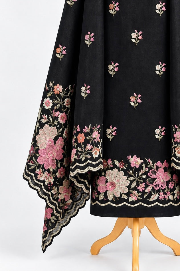 Black Floral Embroidered 3-Piece Kurthi Set