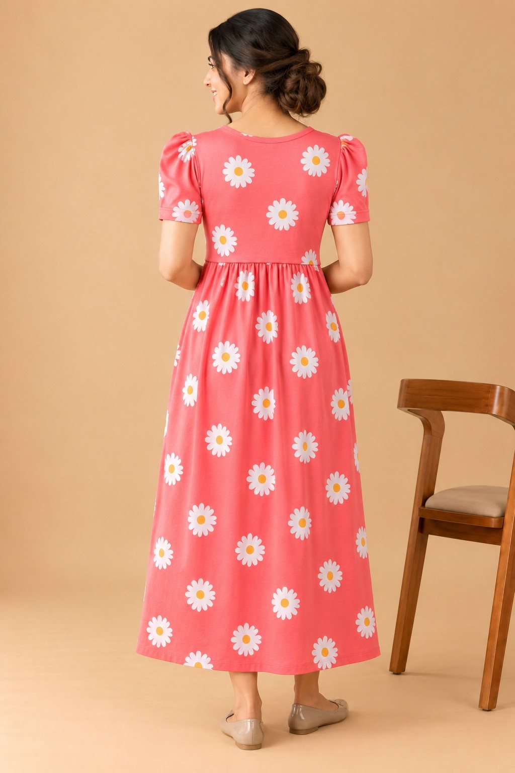 Coral Pink Daisy Maternity Zipless Maxi
