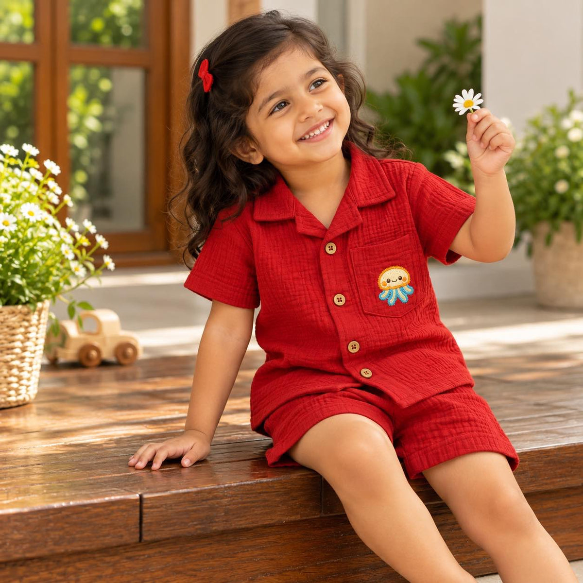 Cuban Collar- Red Co-ord Set