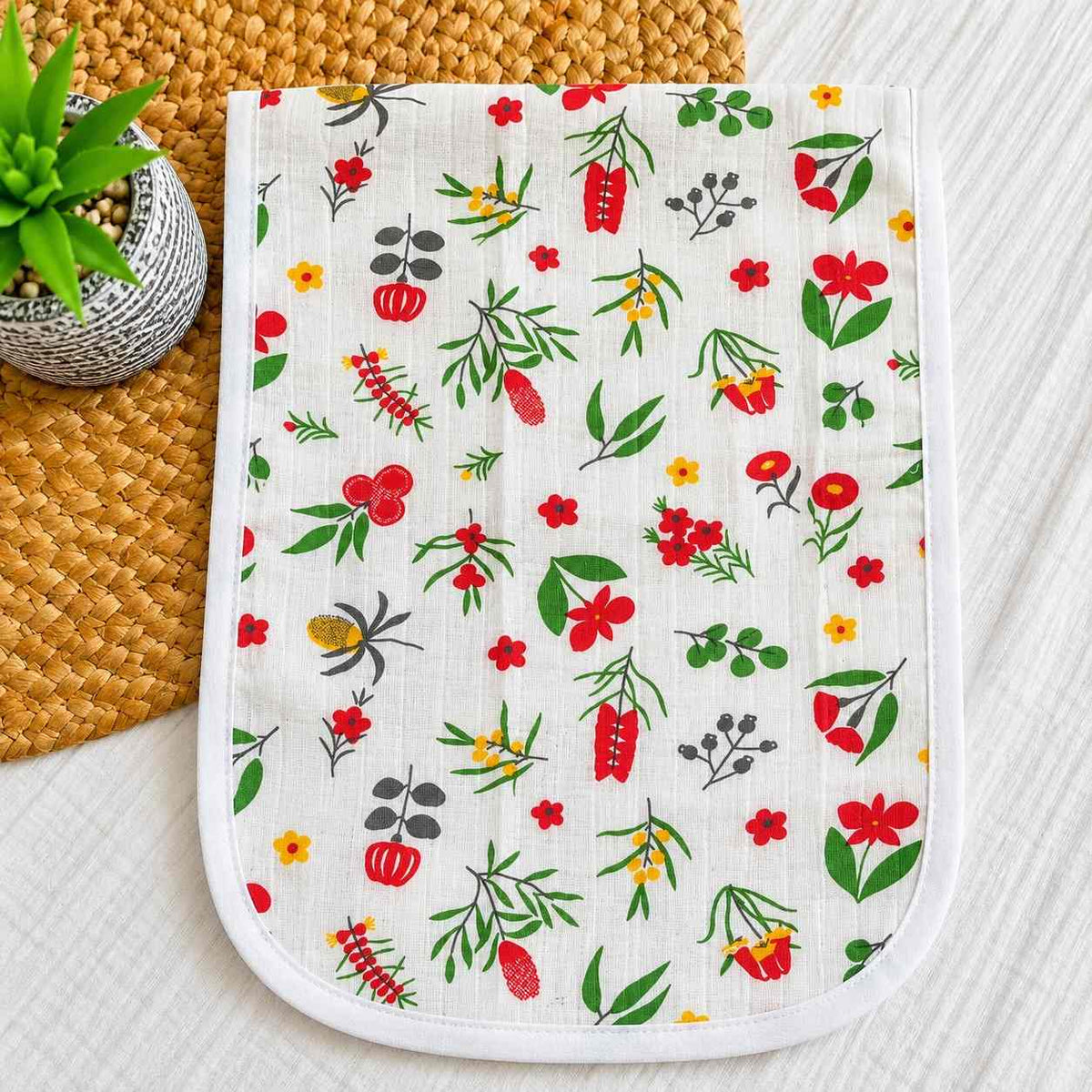 Muslin Burp Cloth - Red Floral