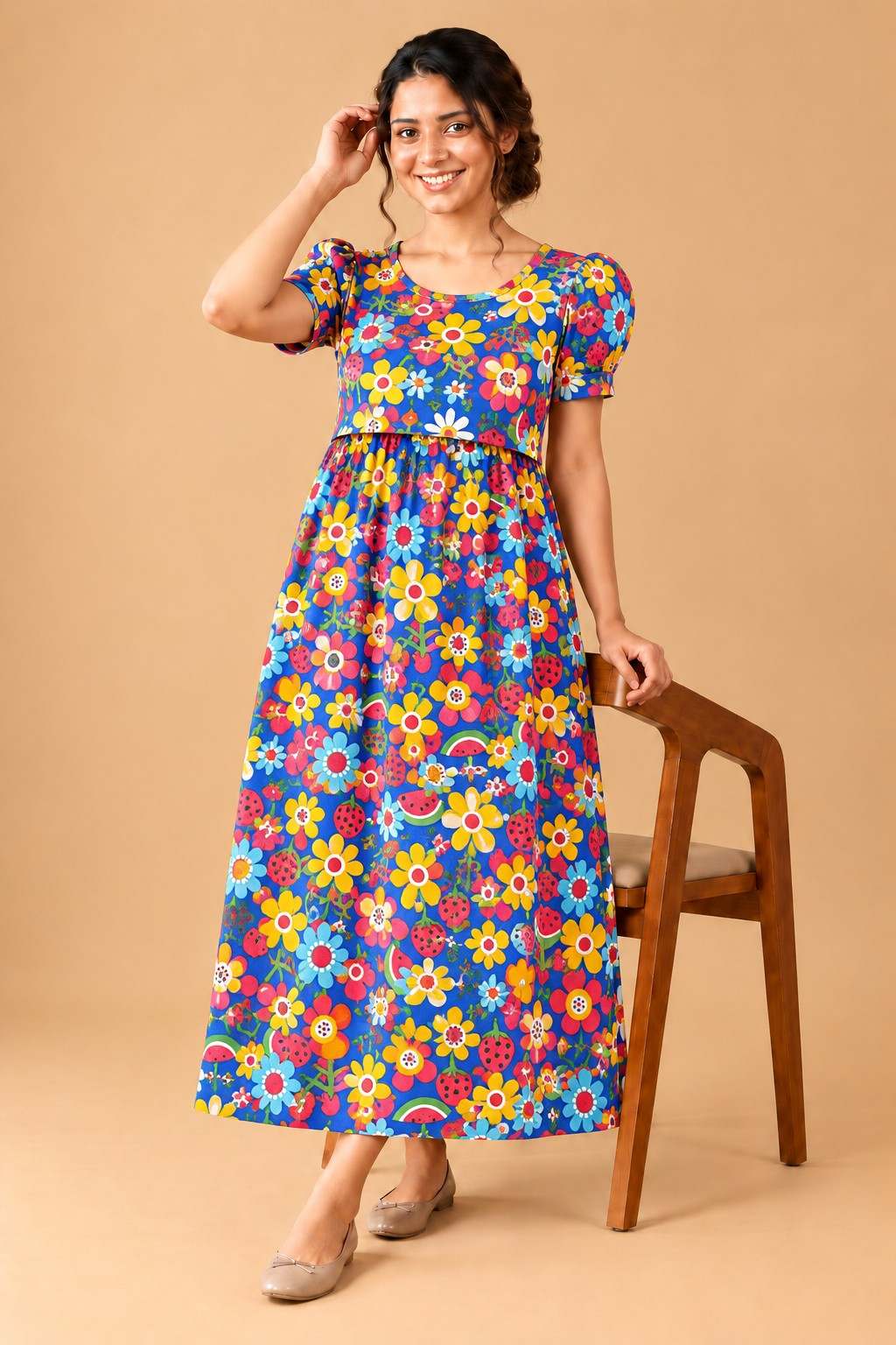 Color Flower Maternity Zipless Maxi.