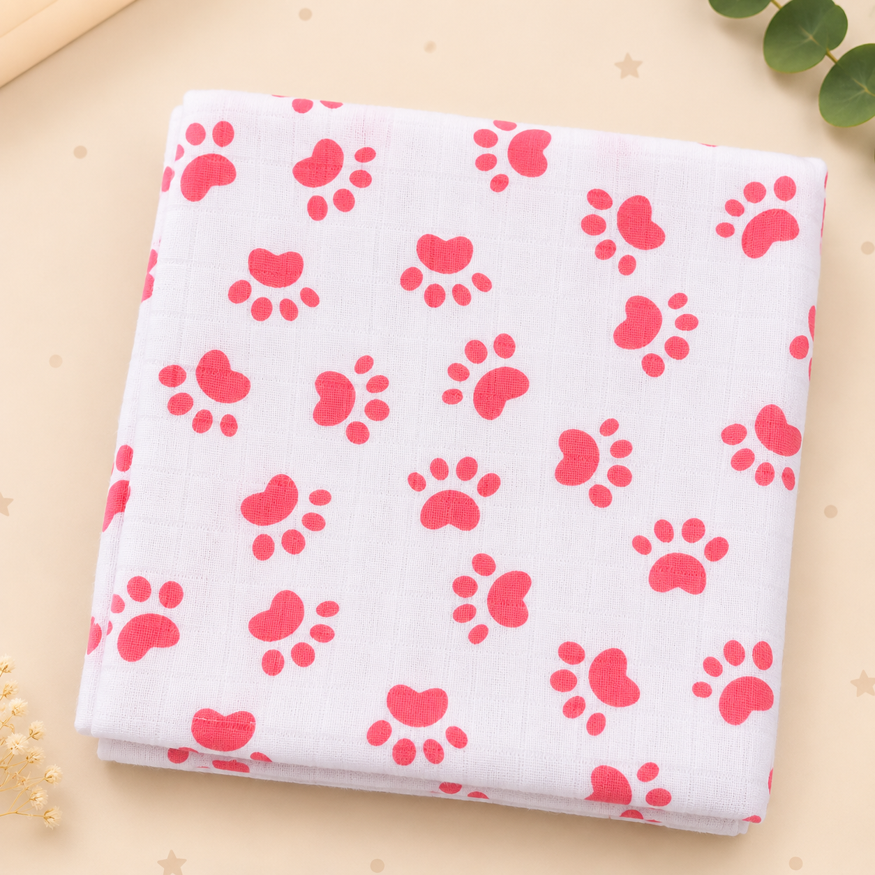 Pink paw -Muslin Towel