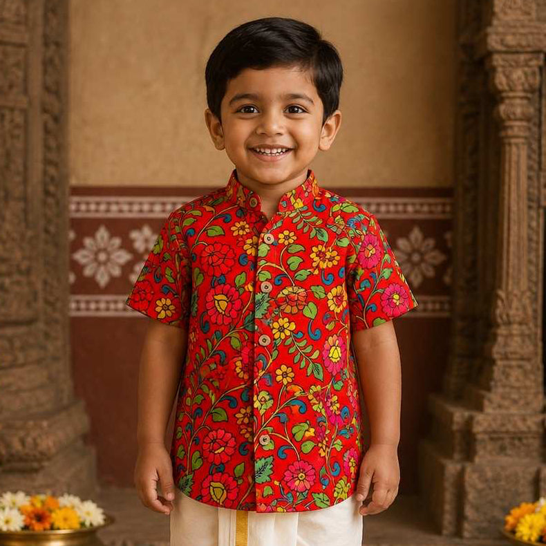 Kids Ethnic Shirt – Red Floral