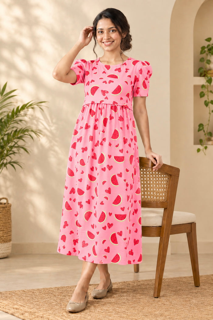 Pink Watermelon Hearts Maternity Zipless Maxi.