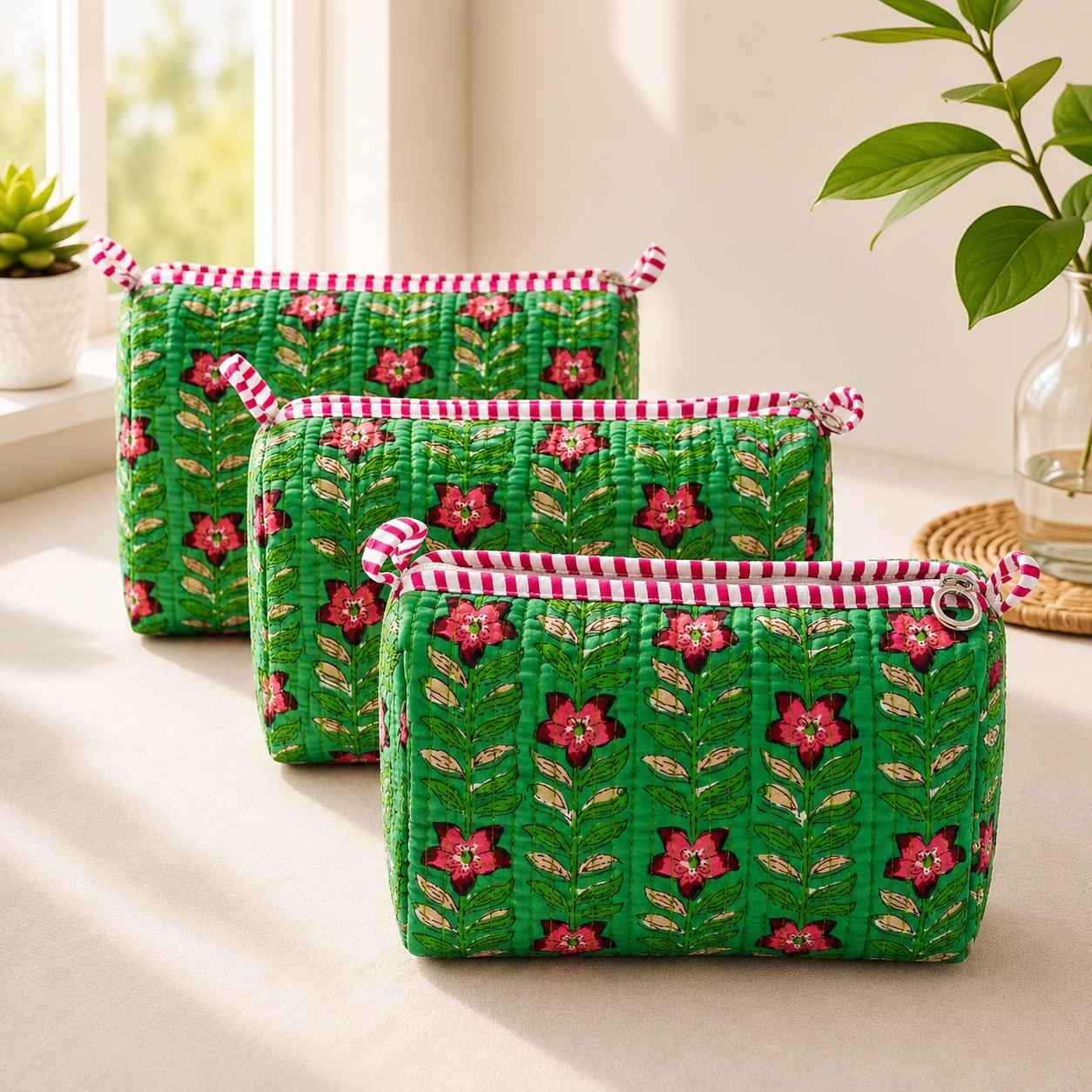 Pack of 3_ Green Floral- Toiletry bag