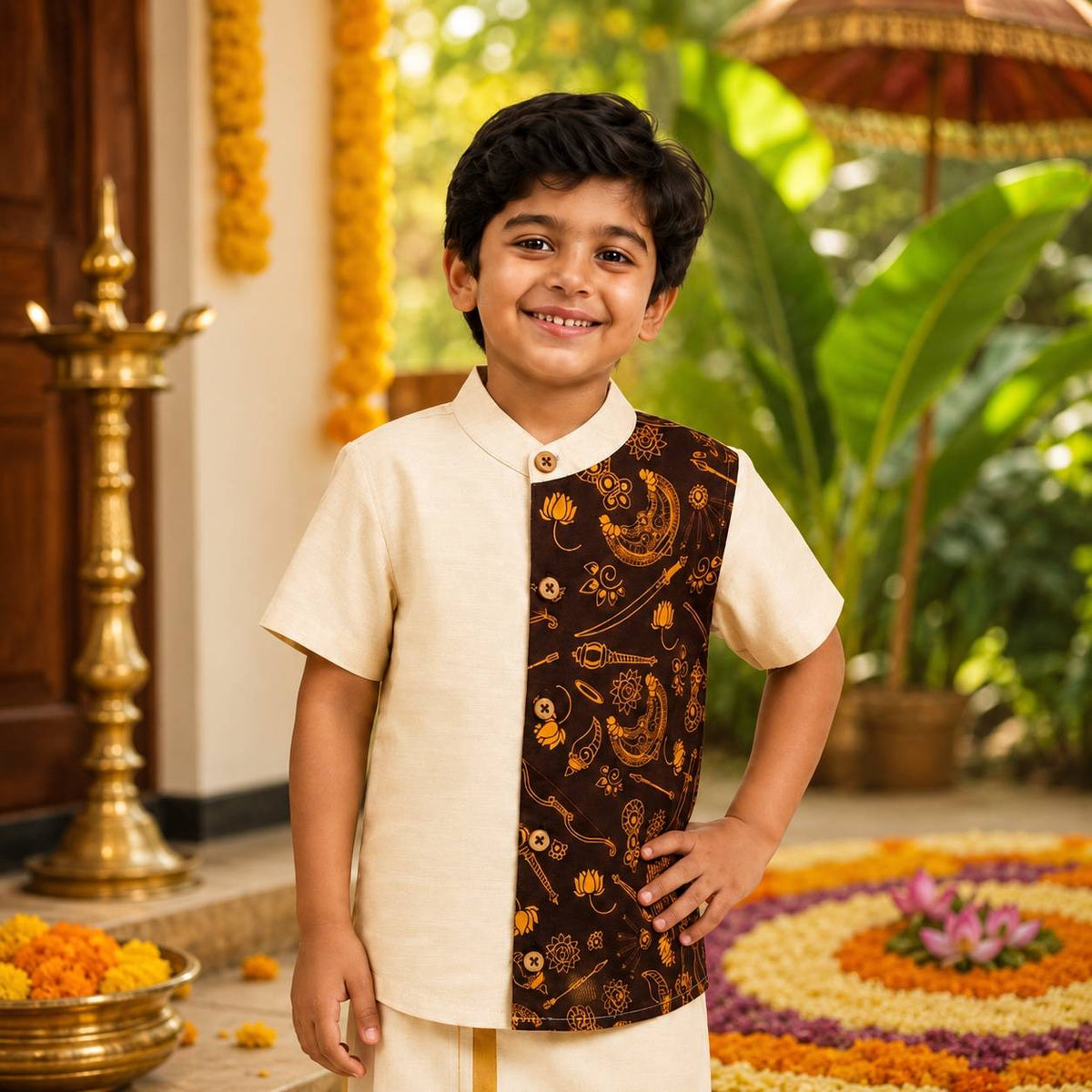 Ethnic Onam Shirt- Gold Lotus
