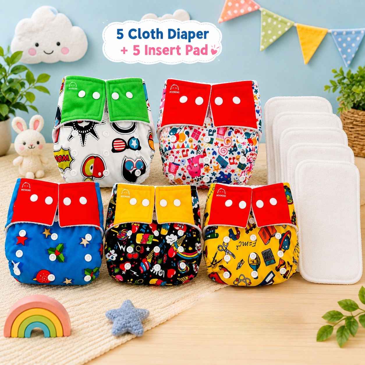 A Reusable Cloth Diaper-combo of 5_ Save 5% (Assorted)