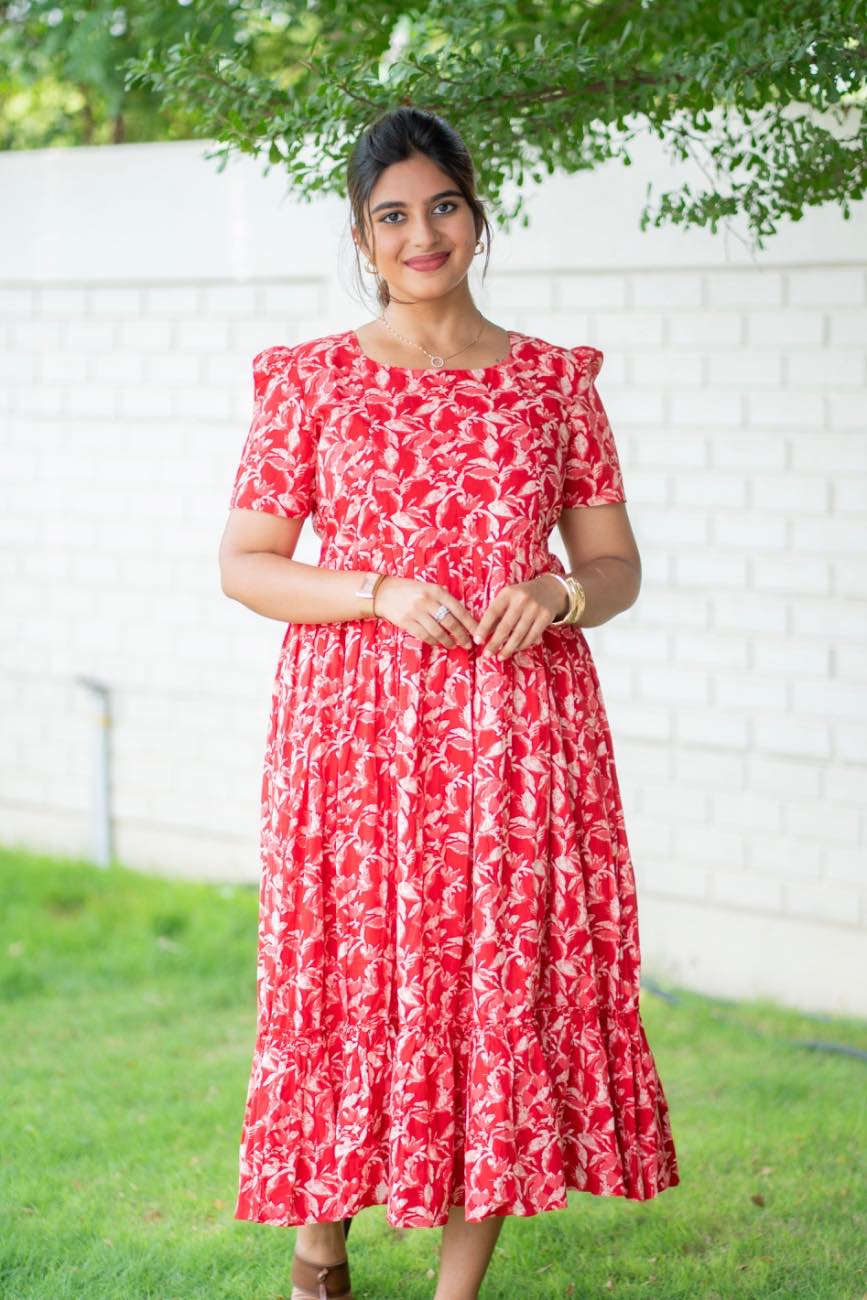 Scarlet Bloom red floral maternity maxi dress for women