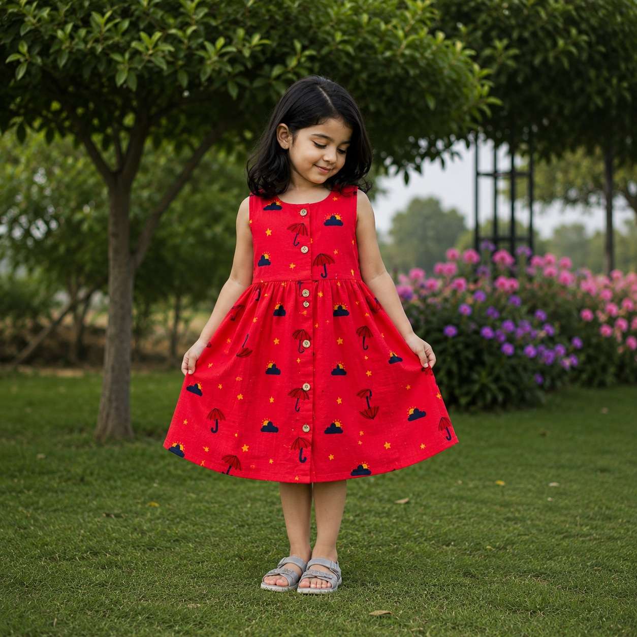 Sleeveless Frock- Red Umbrella