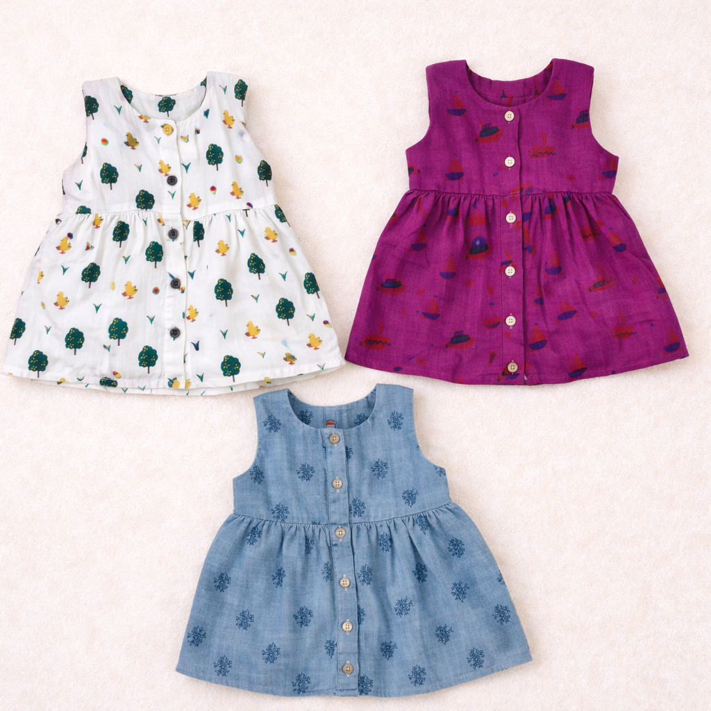 Sleeveless Frock- Pack of 3 (0-3m)