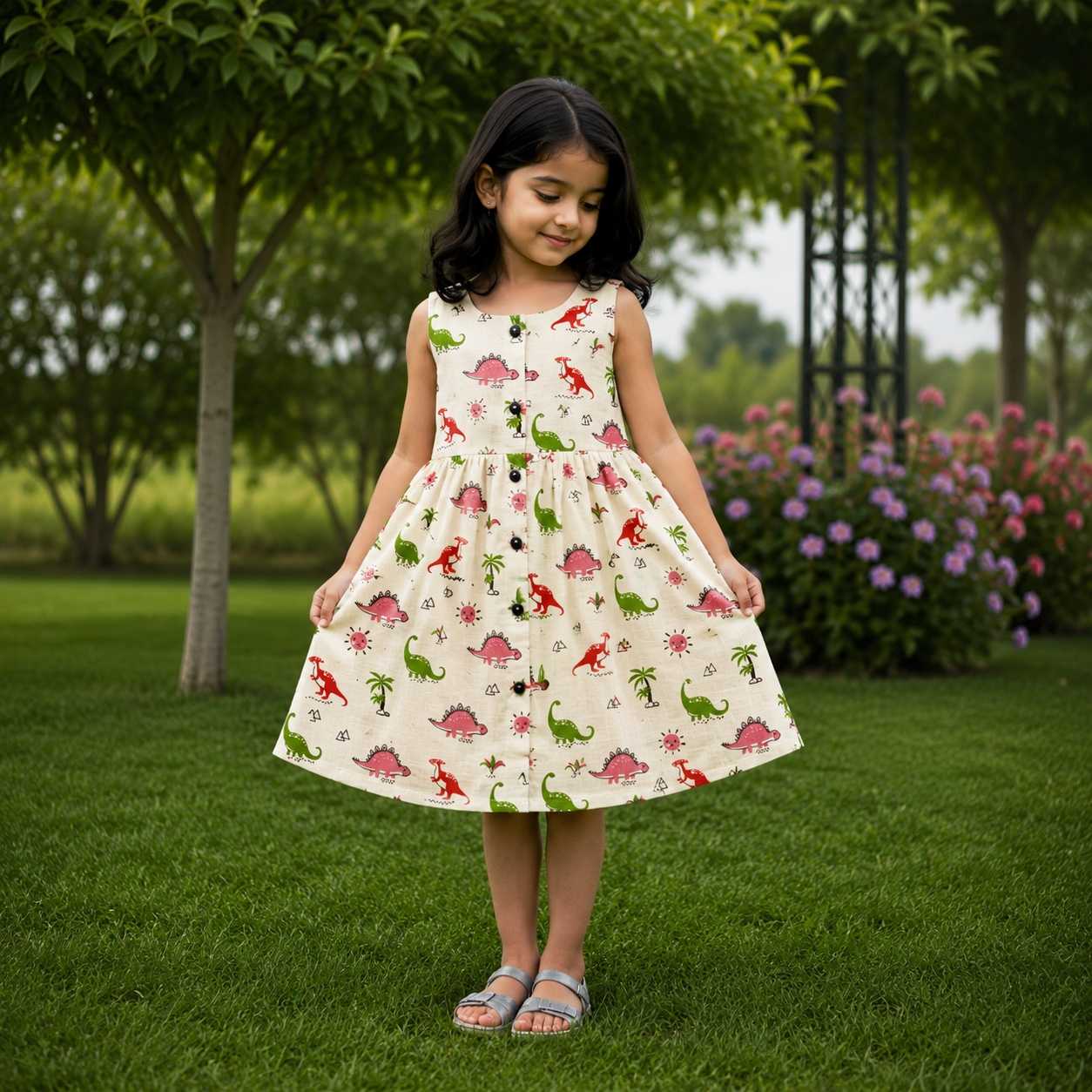 Sleeveless Frock- Pink Dino