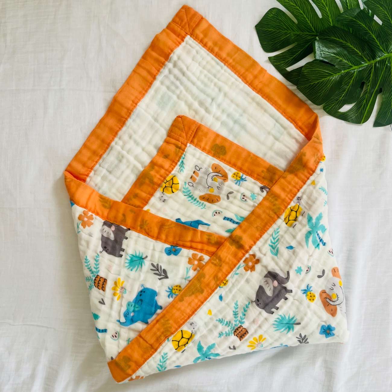 Colour Elephant - 6 Layer Crinkle Muslin Baby Blanket - 110*110cm