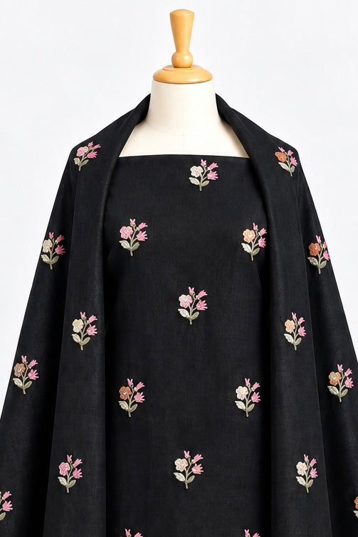 Black Floral Embroidered 3-Piece Kurthi Set