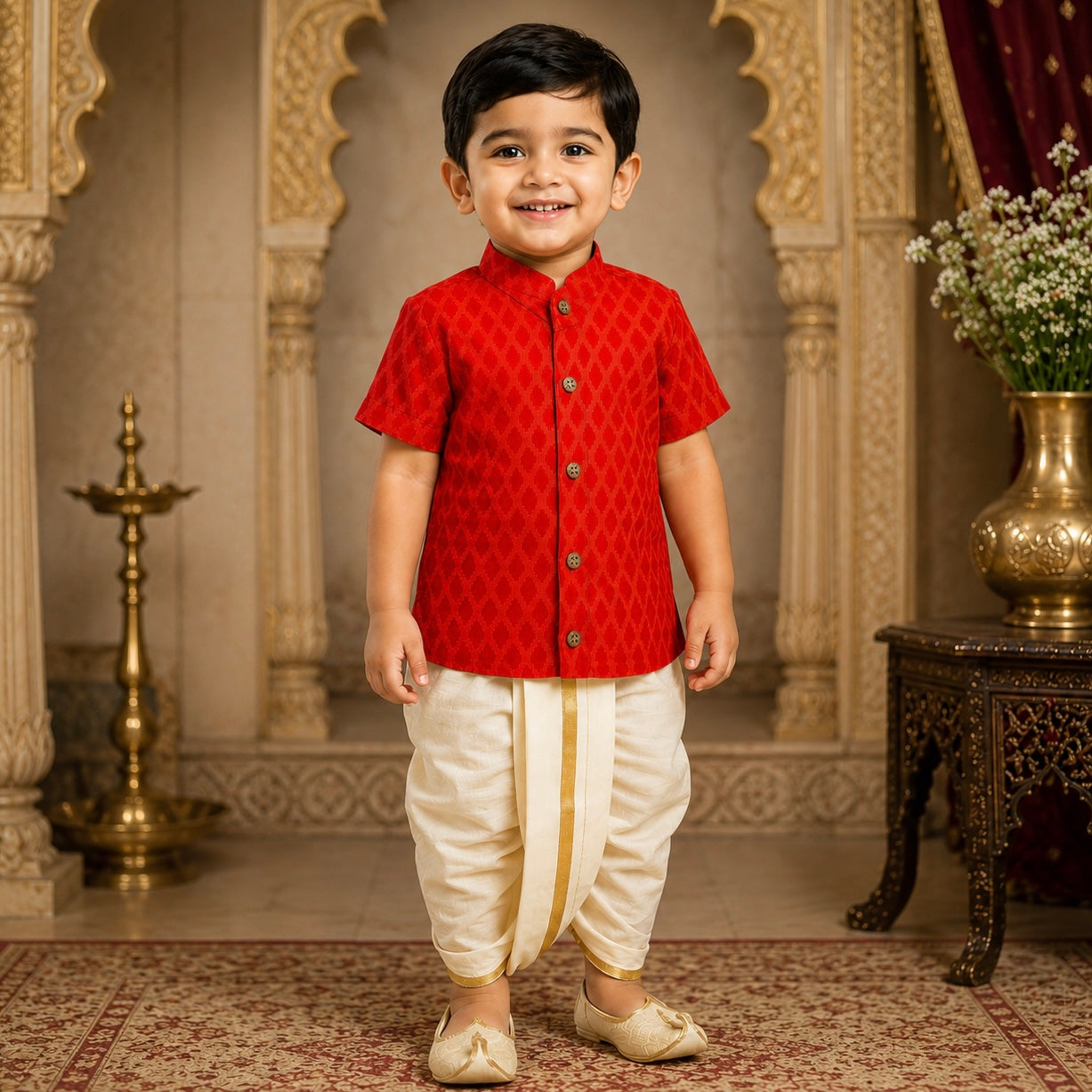 Kids Ethnic Shirt - Red Zari Maharaja Print (6-12M)