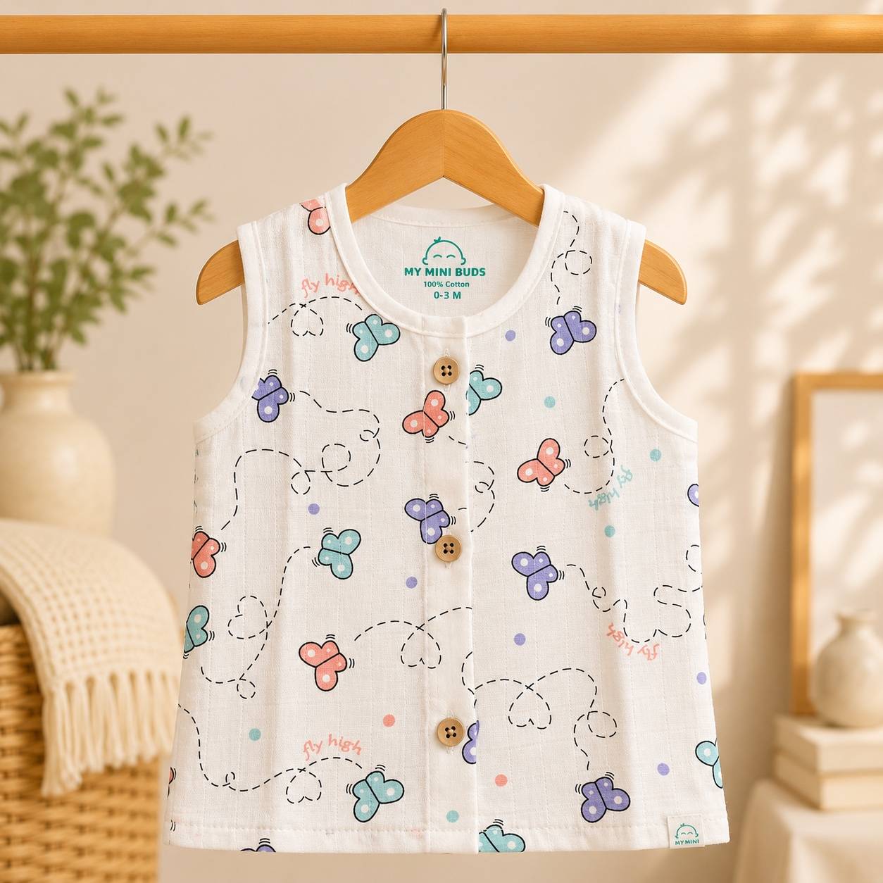 Muslin Button Jabla-Happy Butterfly