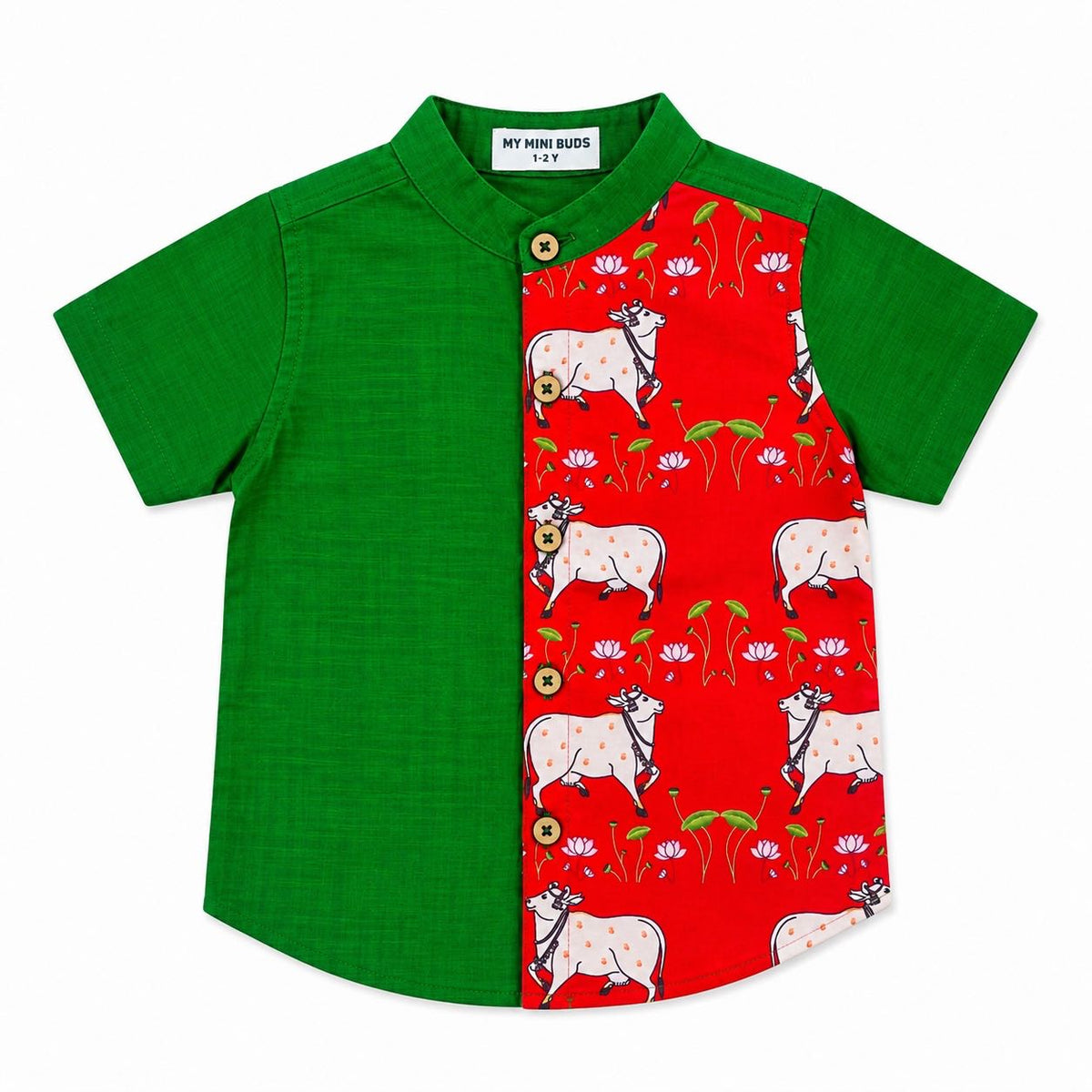 Kids Ethnic Shirt - Green Pichawai