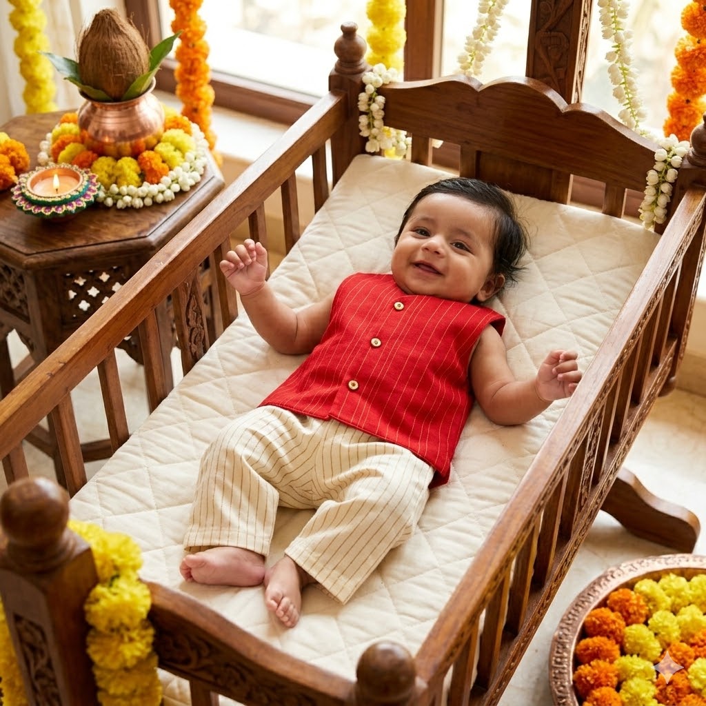 Newborn Ethnic set-Royal Red Ponn Ceremony Set