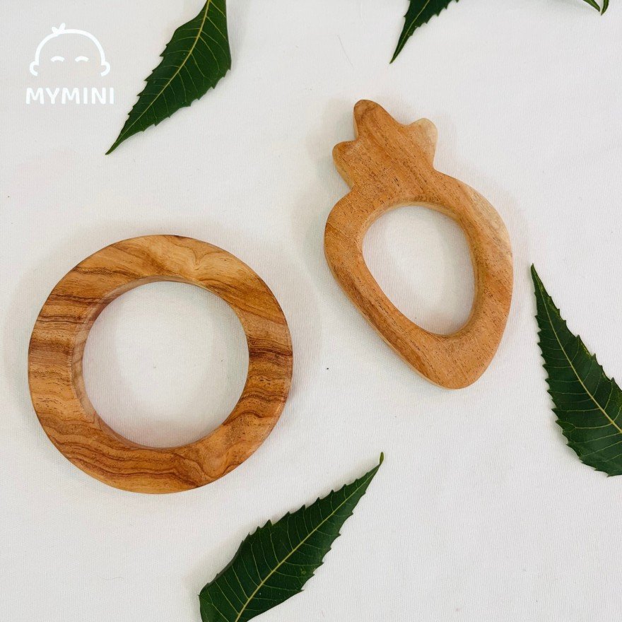 Strawberry & Circle-Neem Wood Teether