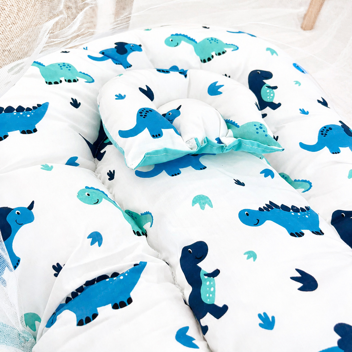Blue Dino -New Born Bed with Net