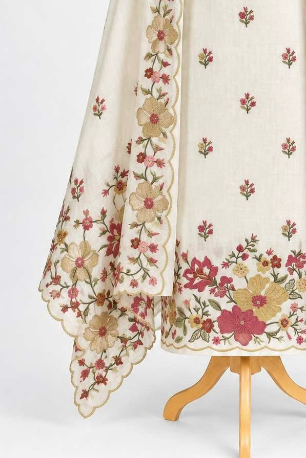 White Floral Embroidered 3-Piece Kurthi Set