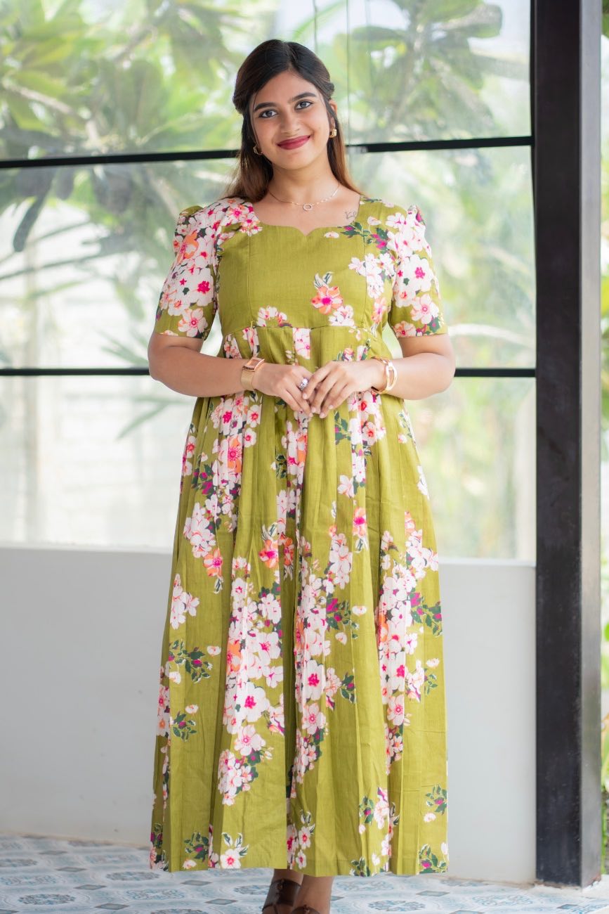 Olive Blossom Grace olive green floral maternity maxi dress for women