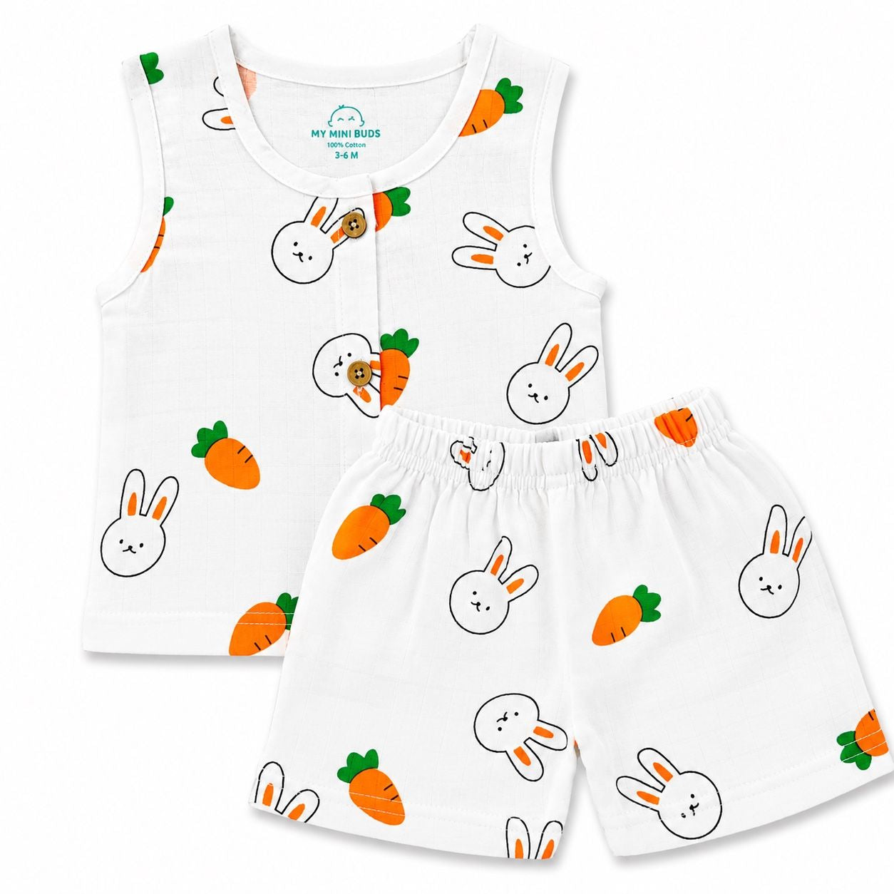 Muslin sleeveless jabla & shorts set- Carrot Print