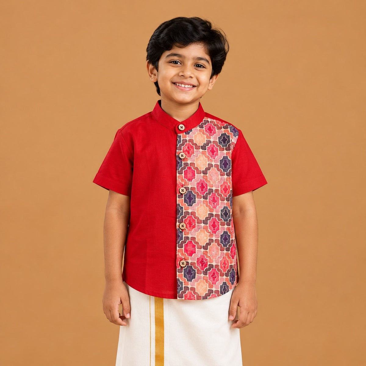 Kids Ethnic Shirt - Red geomentry