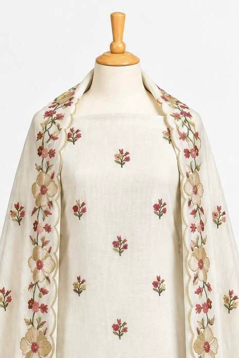White Floral Embroidered 3-Piece Kurthi Set