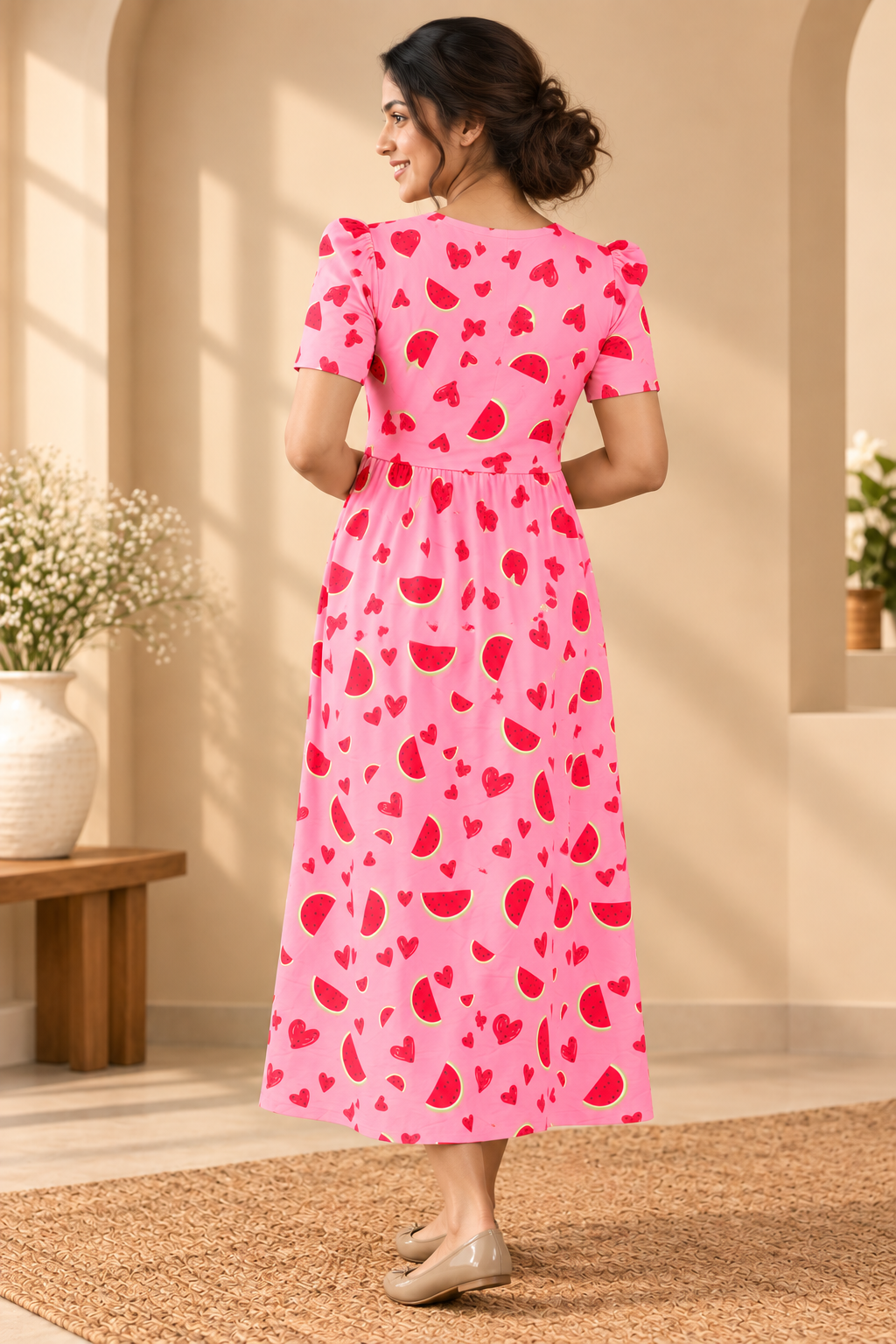 Pink Watermelon Hearts Maternity Zipless Maxi.