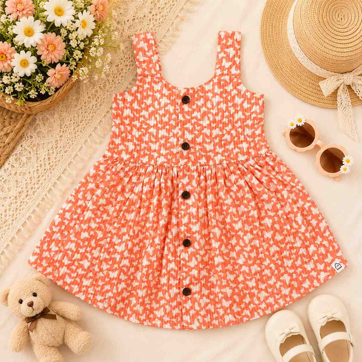 Orange White butterfly - Nila Frock