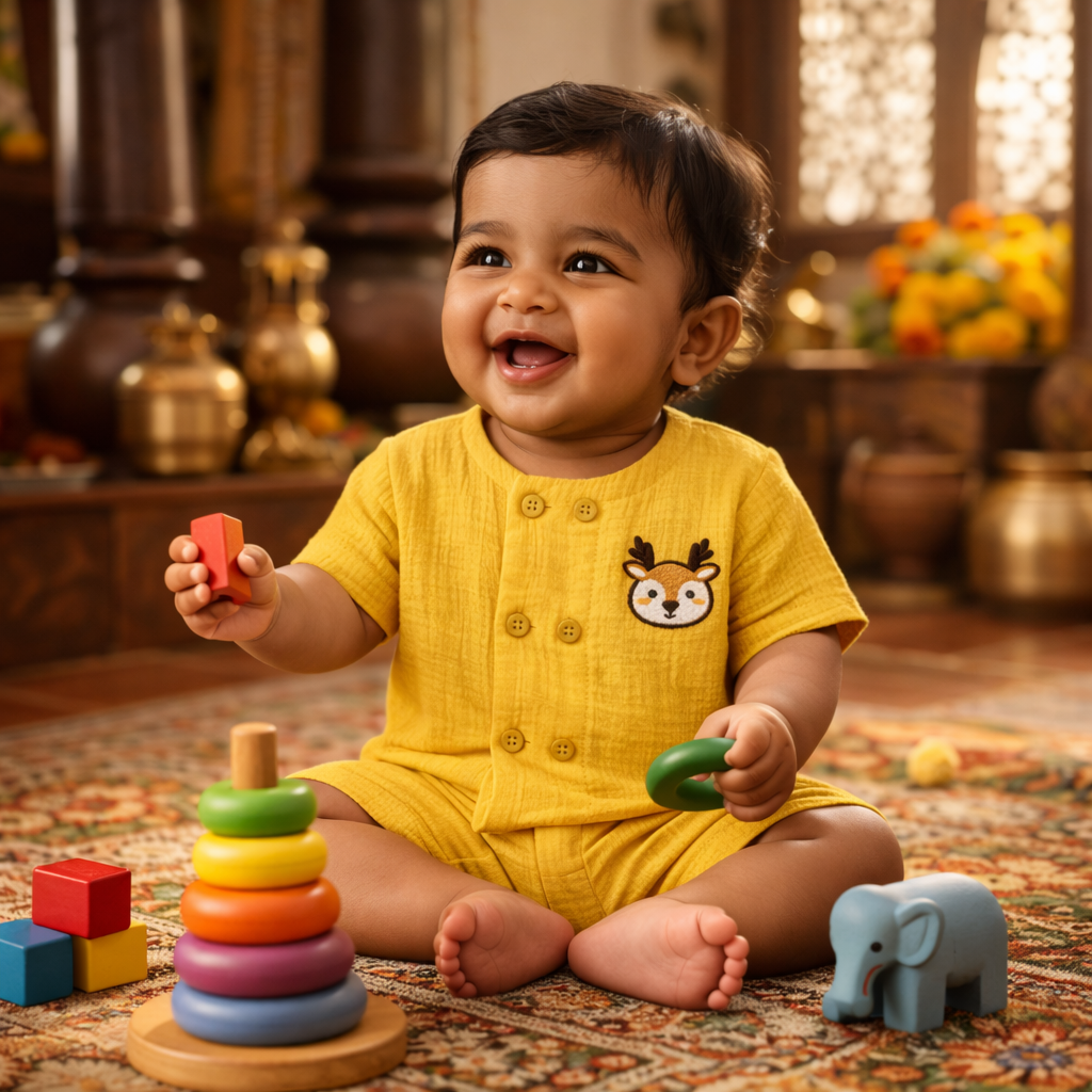 Muslin coords set-Crinkle- Yellow Deer