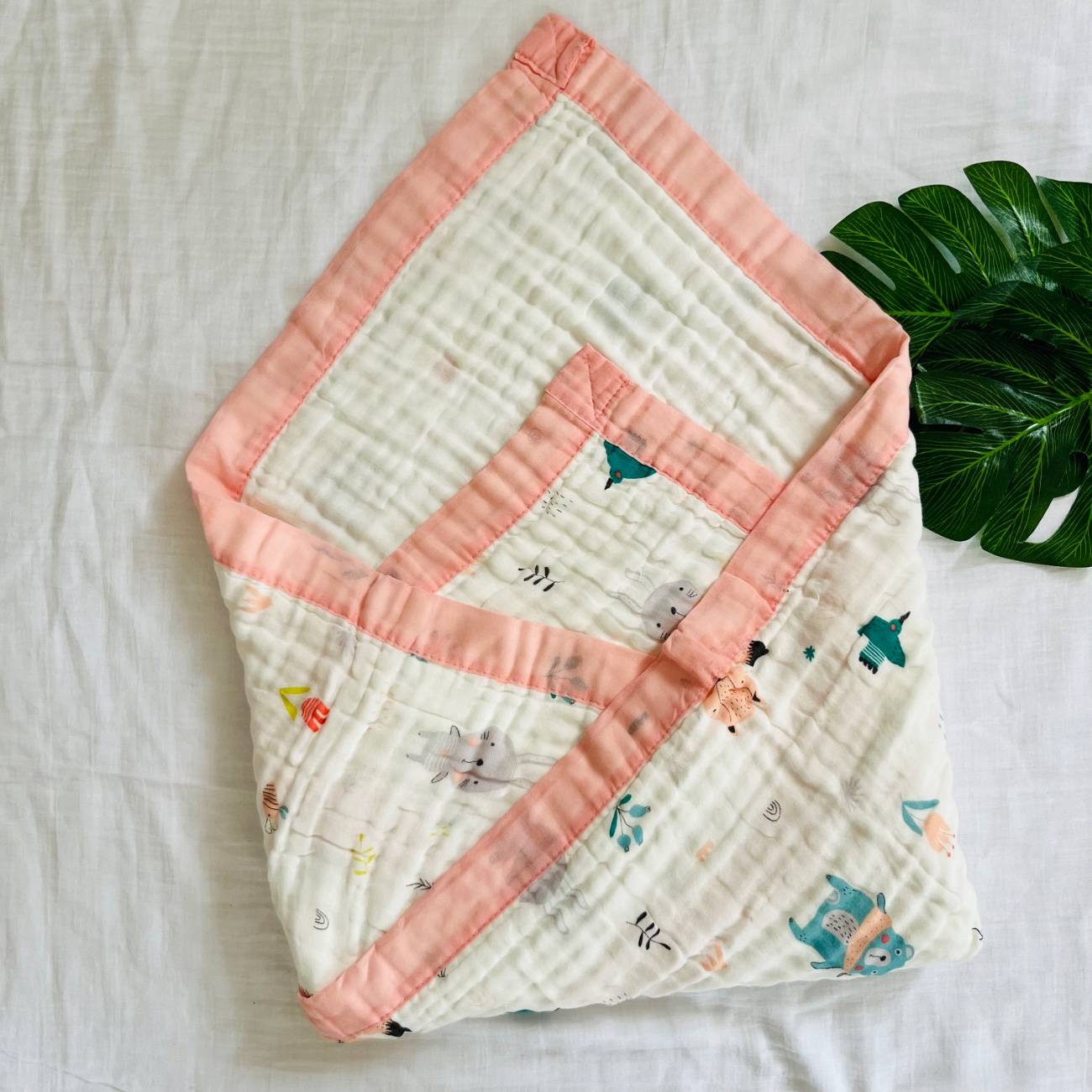 Rabbit - 6 Layer Crinkle Muslin Baby Blanket - 110*110cm