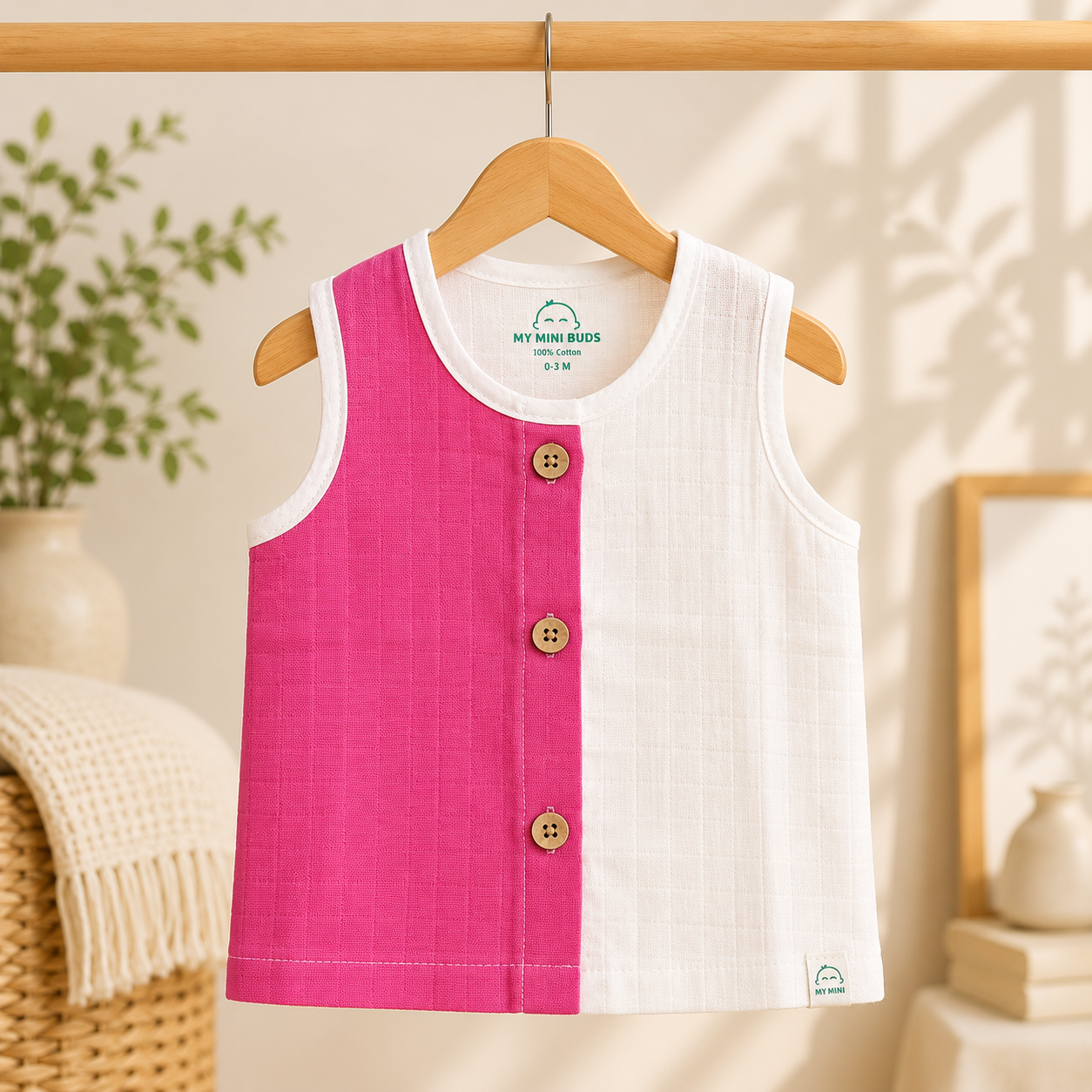 Muslin Button Jabla- Pink Pannel