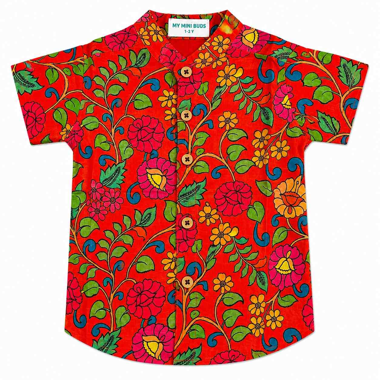 Kids Ethnic Shirt – Red Floral
