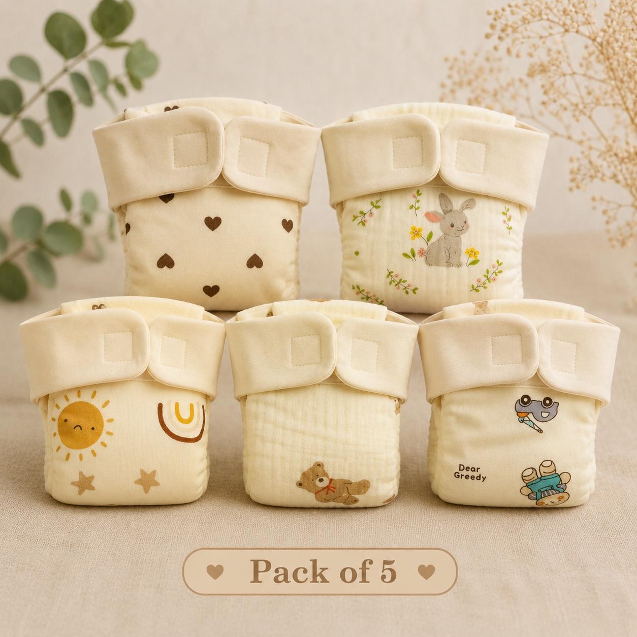 Pack of 5 - Velcro Muslin Nappies
