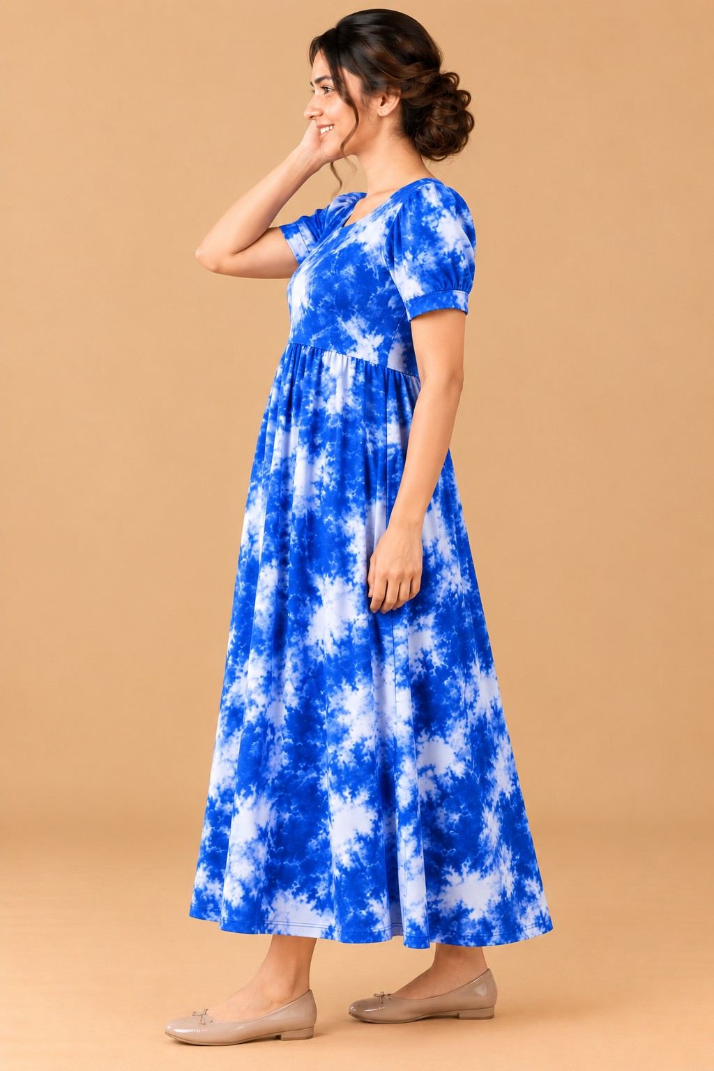 Blue Tie-Dye Maternity Zipless Maxi