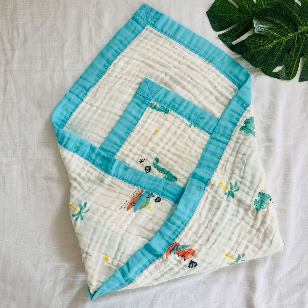 Dino - 6 Layer Crinkle Muslin Baby Blanket - 110*110cm