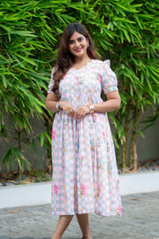 Pastel Petal Check maternity maxi floral pregnancy dress for women