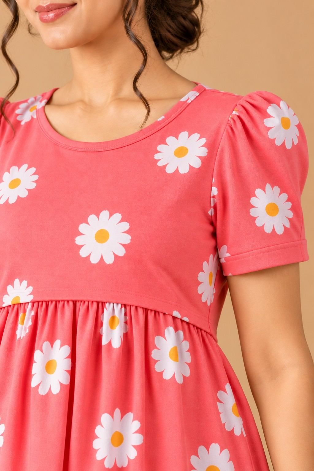 Coral Pink Daisy Maternity Zipless Maxi