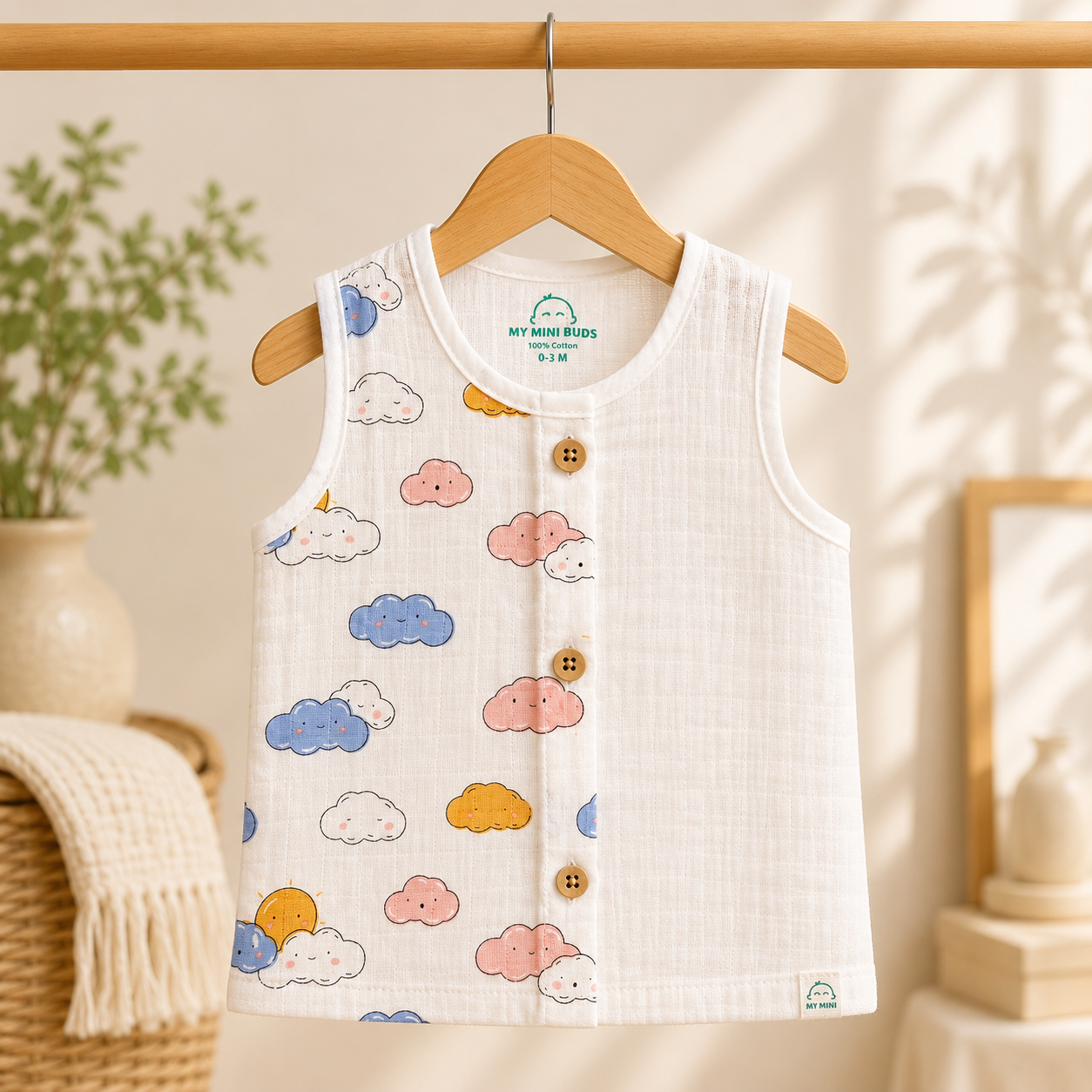 Muslin Button Jabla- Cloud Pannel