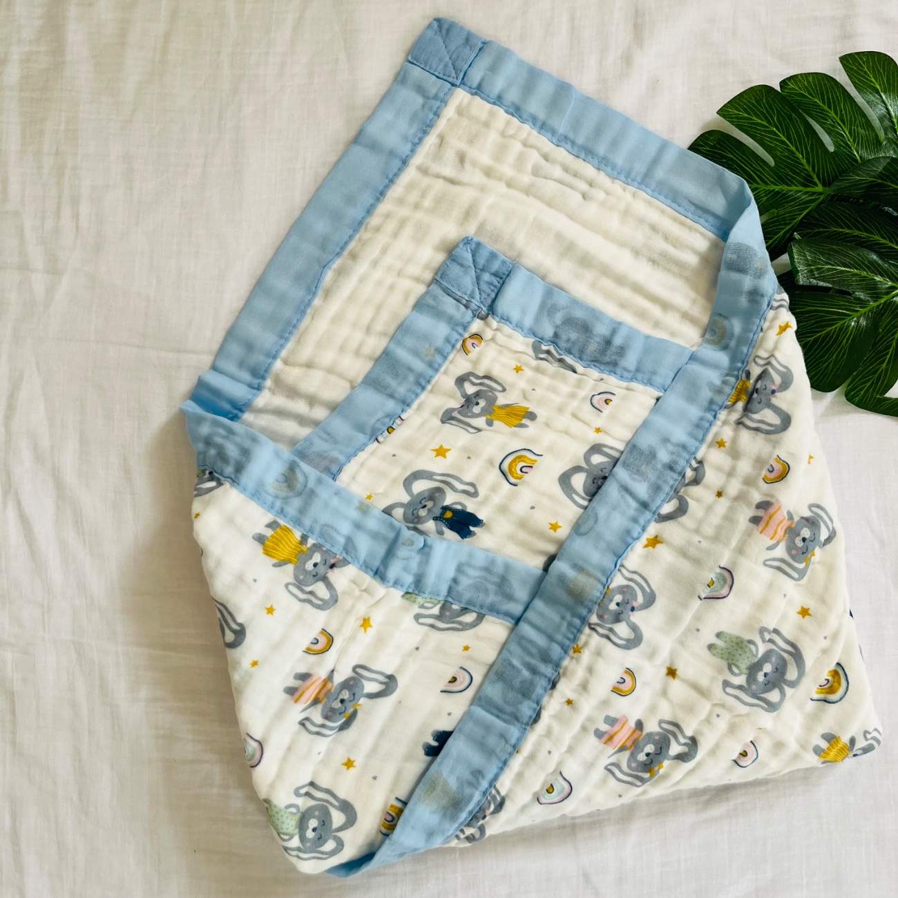 Blue Rabbit - 6 Layer Crinkle Muslin Baby Blanket - 110*110cm