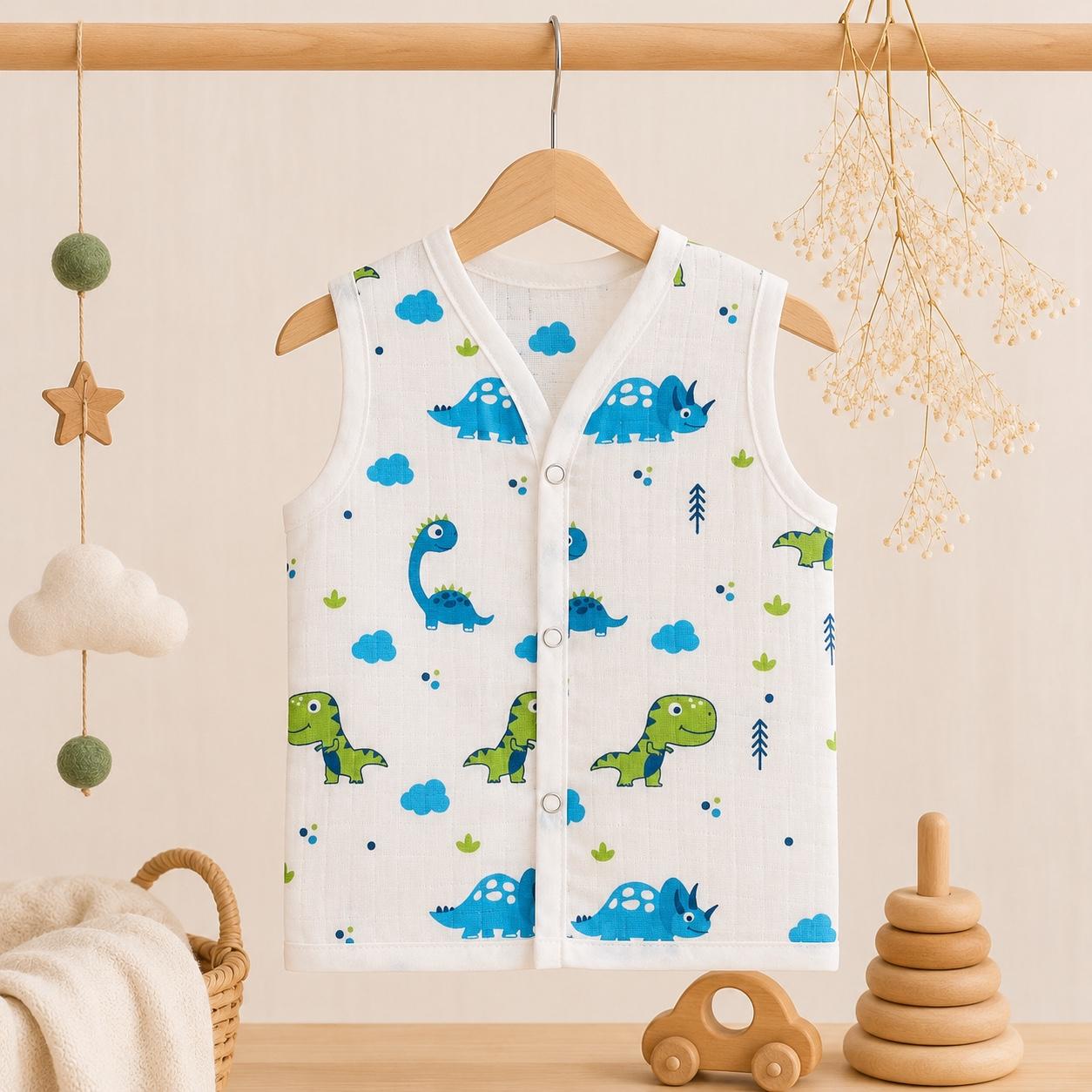 Muslin Snap Button Jabla- Blue Dino