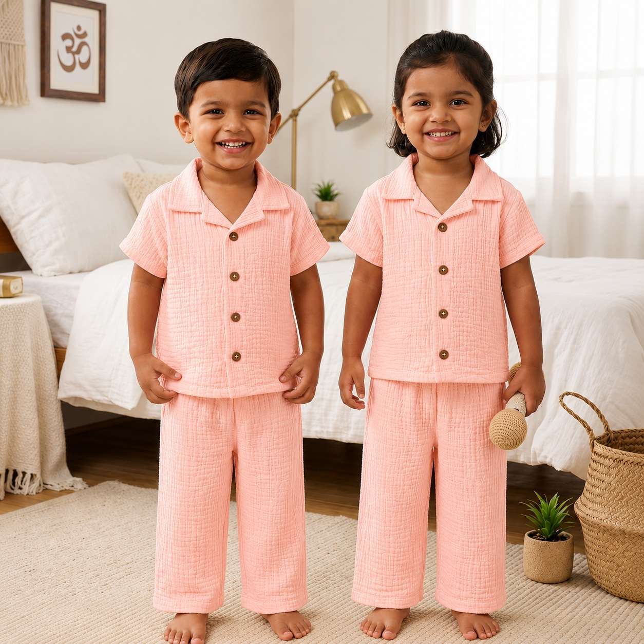 Crinkle muslin-Night suit-peach