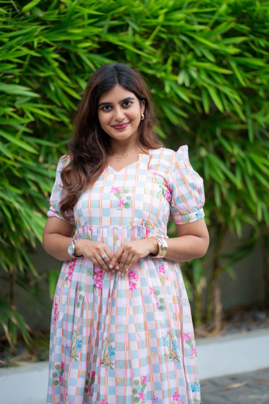 Pastel Petal Check floral maternity maxi dress
