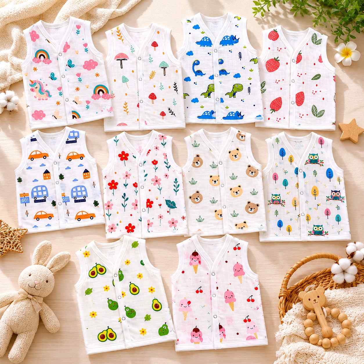 Save_5% Muslin SnapButton Jabla- Combo Pack of 10 (Assorted)