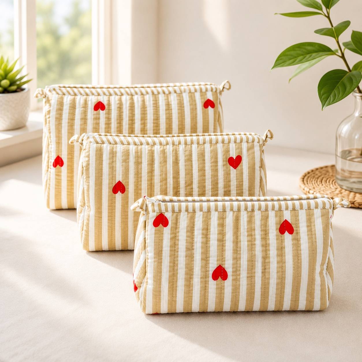 Pack of 3_ heart print - Toiletry bag