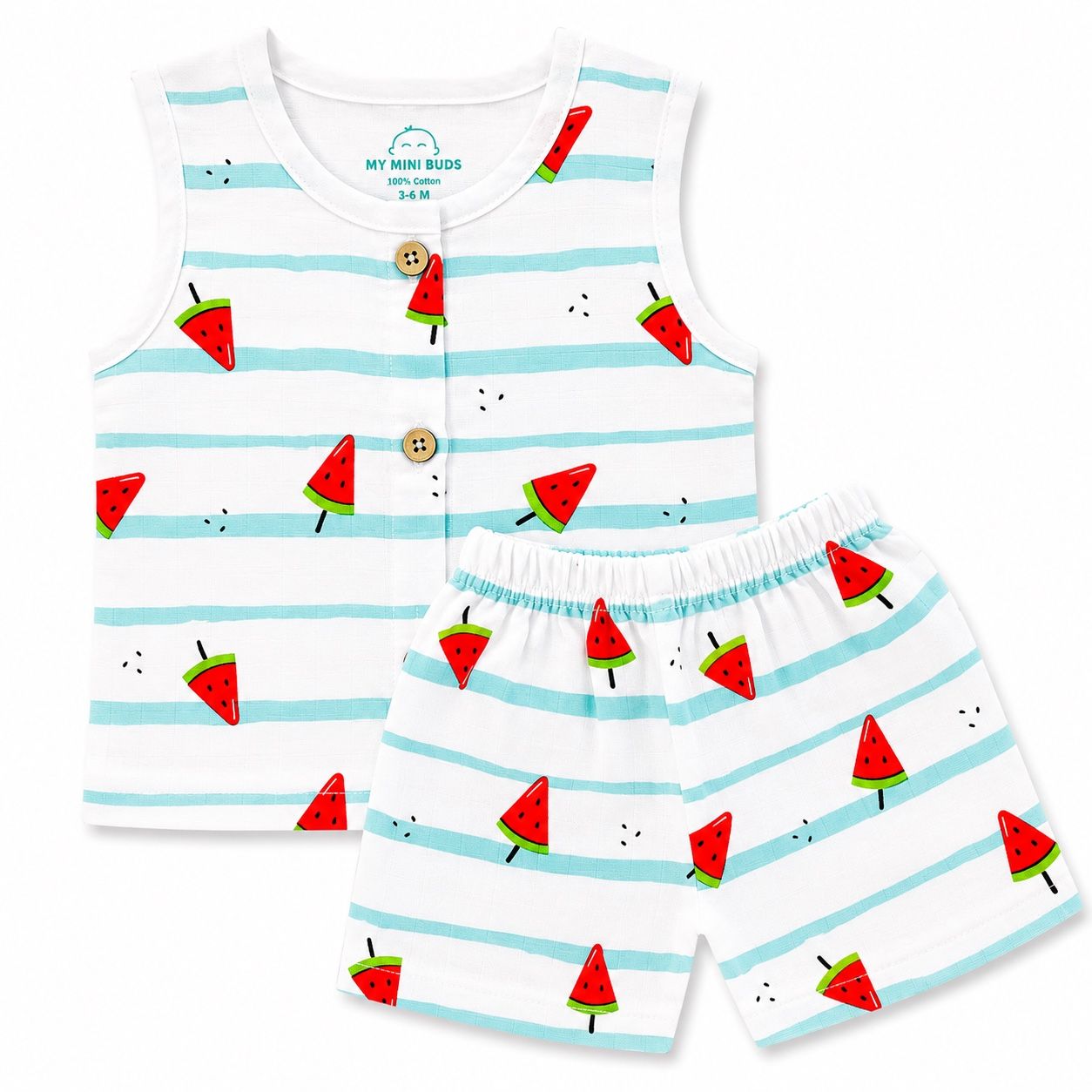 Muslin sleeveless jabla & shorts set- watermelon