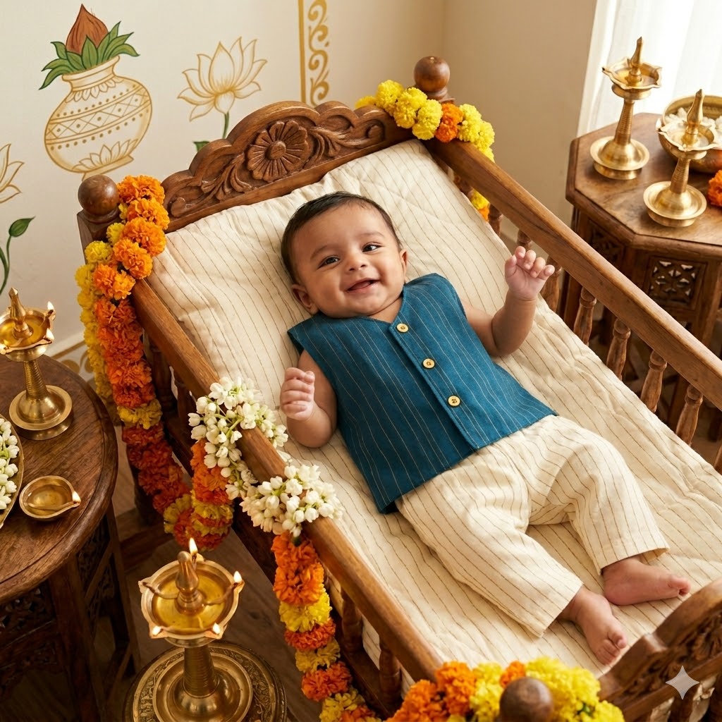 Newborn Ethnic set-Royal Blue Ponn Ceremony Set