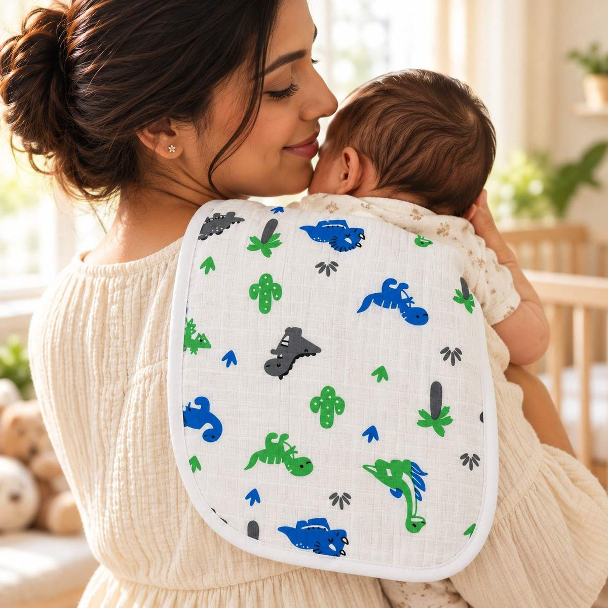 Muslin Burp Cloth - Blue Dino